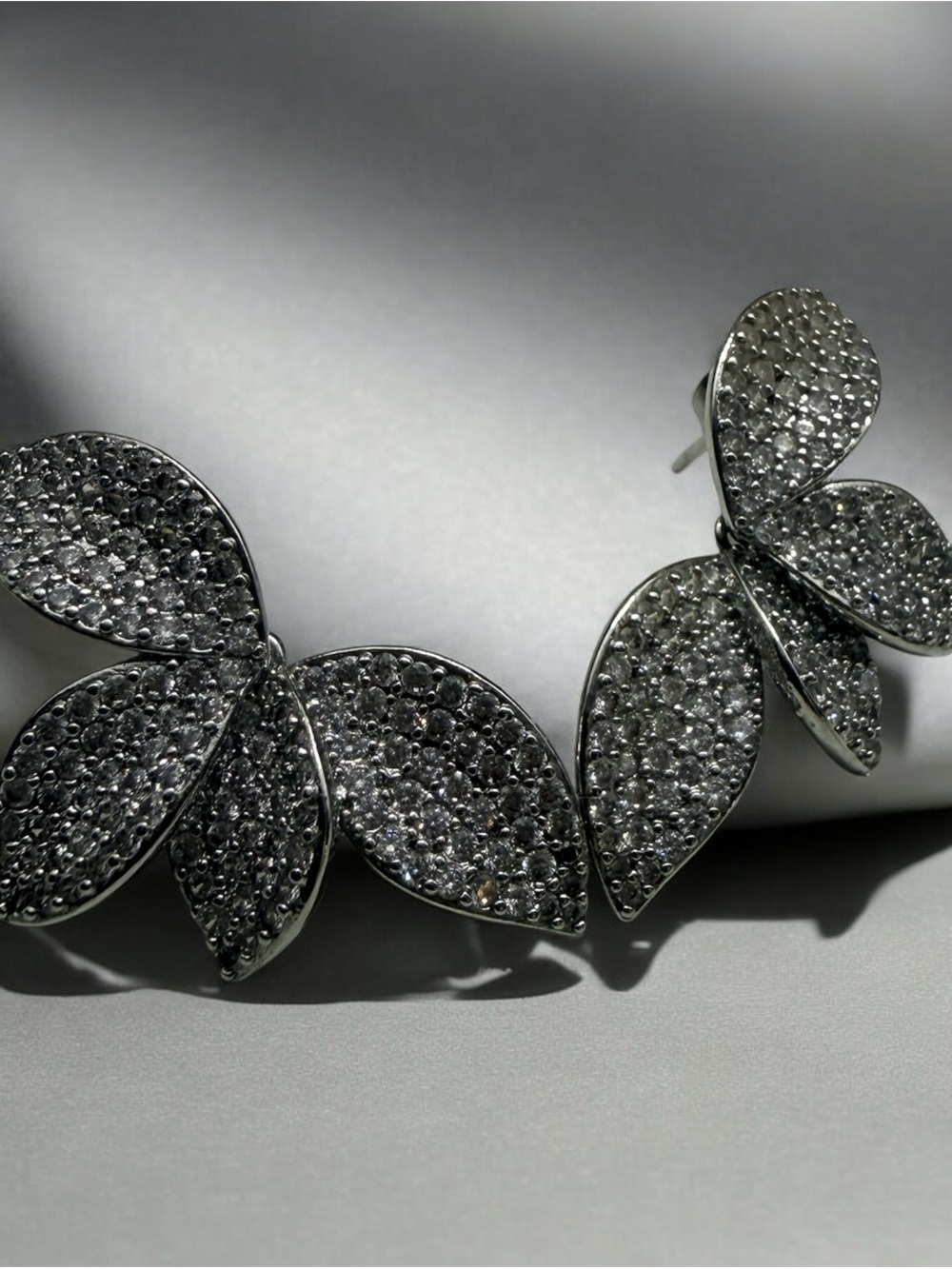 Crystal Pave Leaf Cluster Stud Earrings - Silver Tone Alisa SHASHI